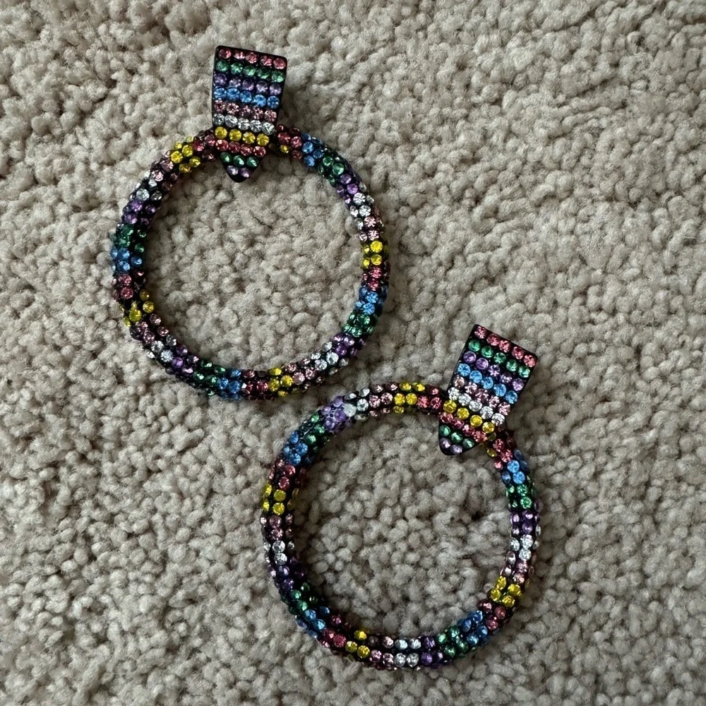 Zara- Multicolored Studded Pierced Large Ring Earrings